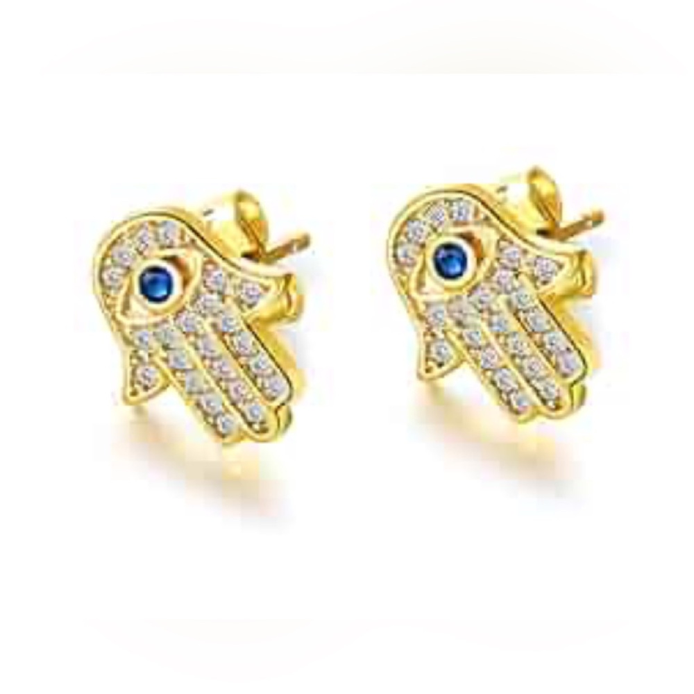 Gold and Blue Hamsa Hand Earrings